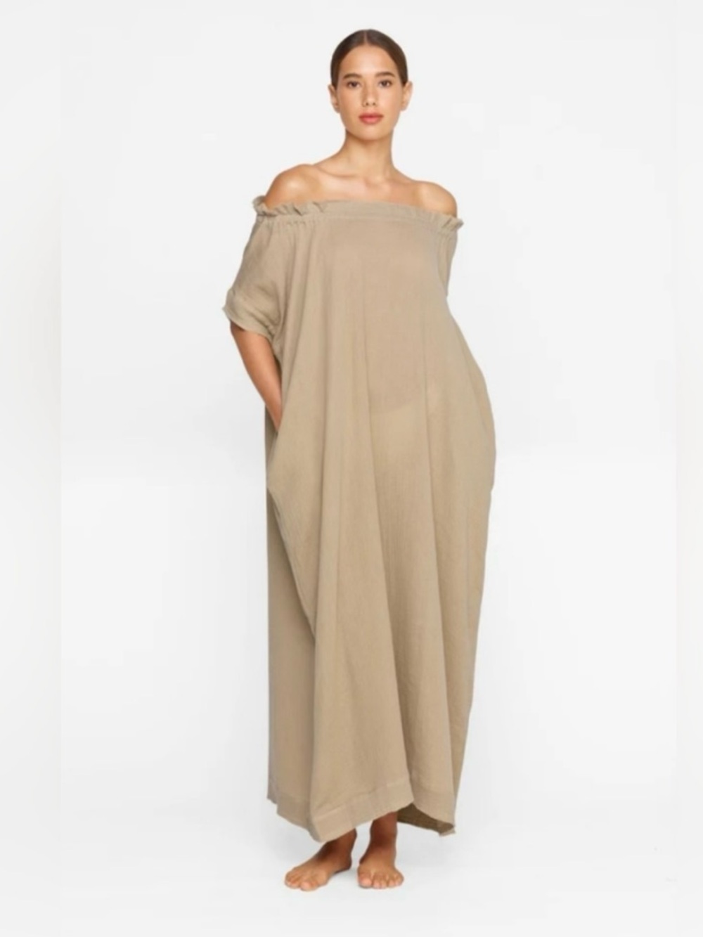 Mikoh Mirakami Off-Shoulder Maxi Dress in Taupe / Oyster